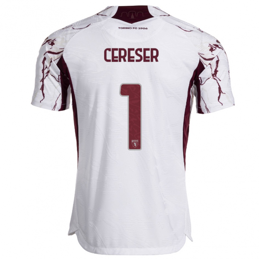 גברים כדורגל Francesco Cereser #1 לבן בורגונדי הרחק ג'רזי 2025/26