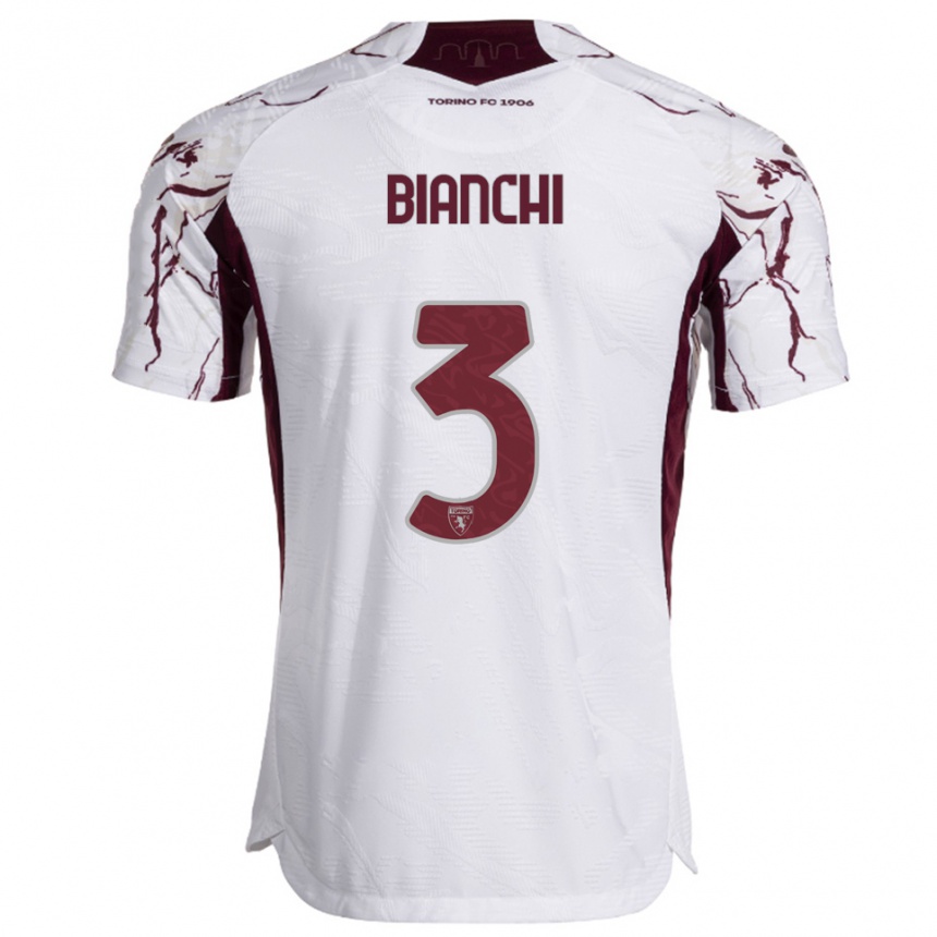 גברים כדורגל Riccardo Bianchi #3 לבן בורגונדי הרחק ג'רזי 2025/26