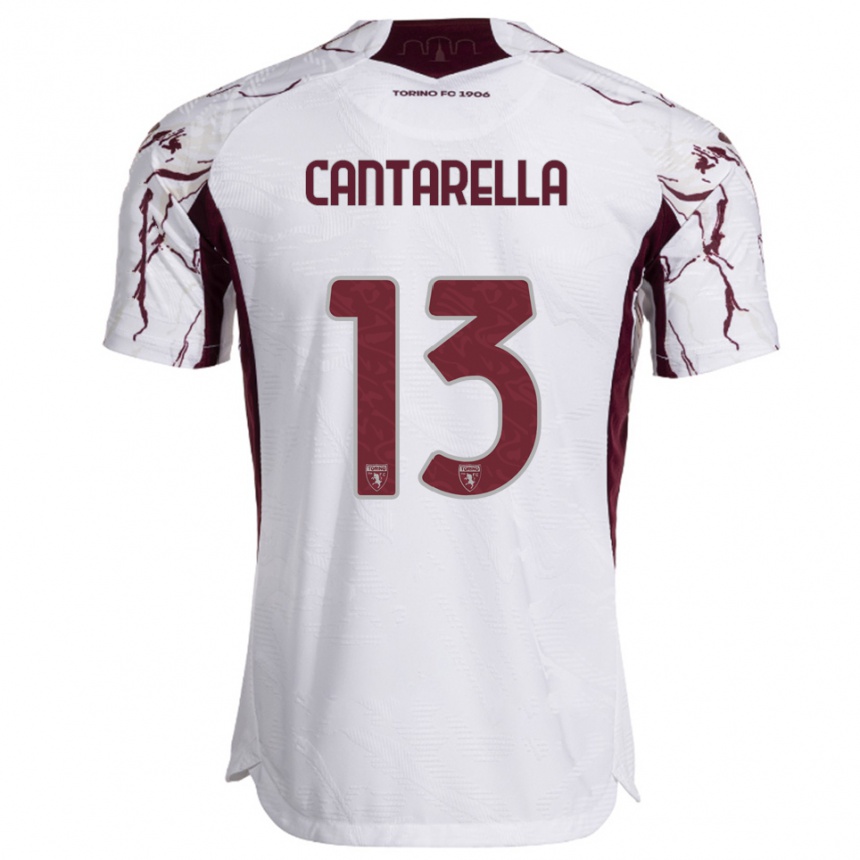גברים כדורגל Luca Cantarella #13 לבן בורגונדי הרחק ג'רזי 2025/26