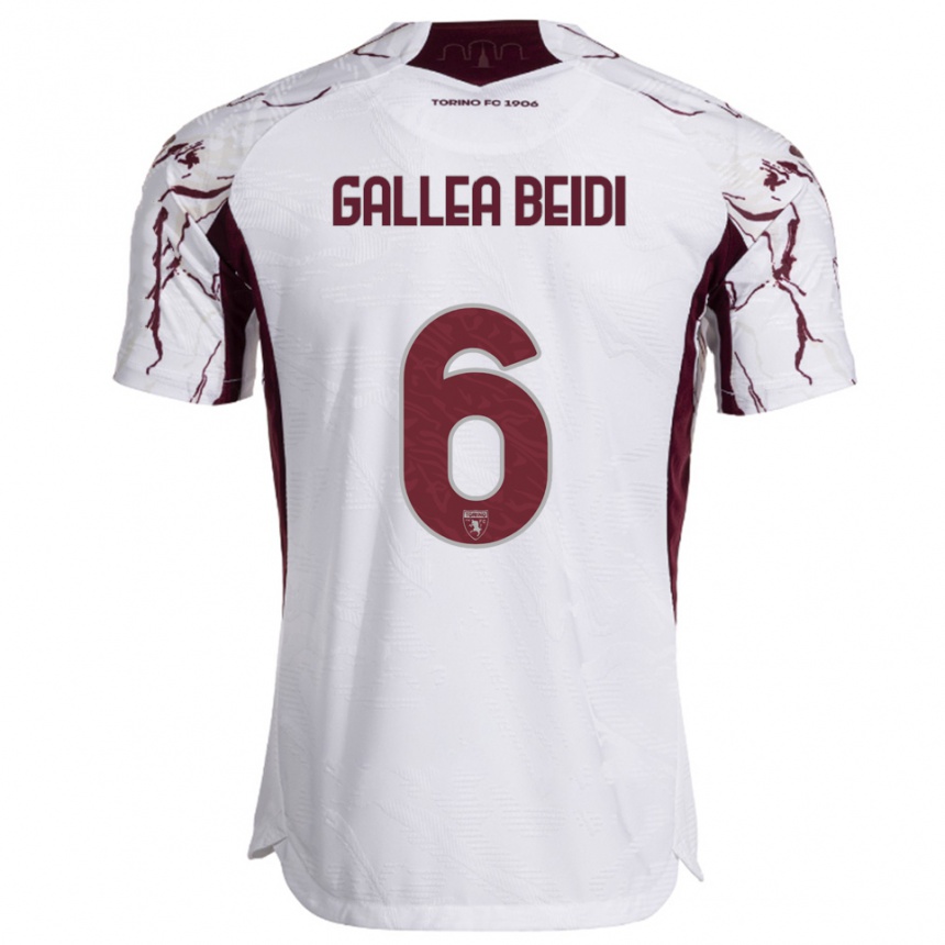 גברים כדורגל Francesco Gallea Beidi #6 לבן בורגונדי הרחק ג'רזי 2025/26