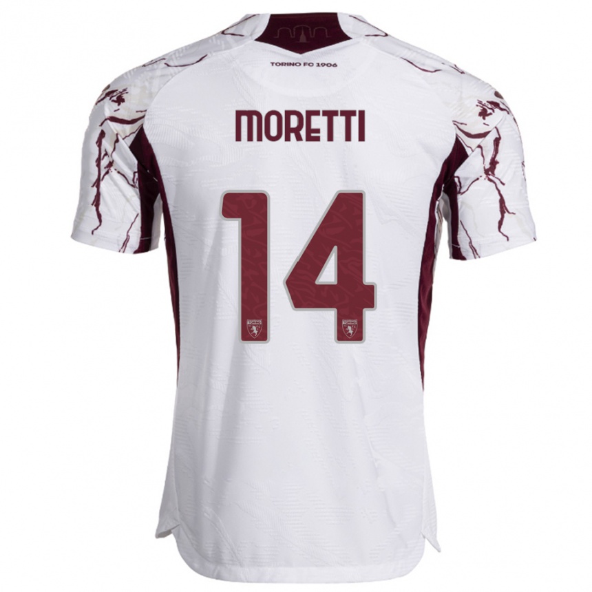 גברים כדורגל Matias Moretti #14 לבן בורגונדי הרחק ג'רזי 2025/26