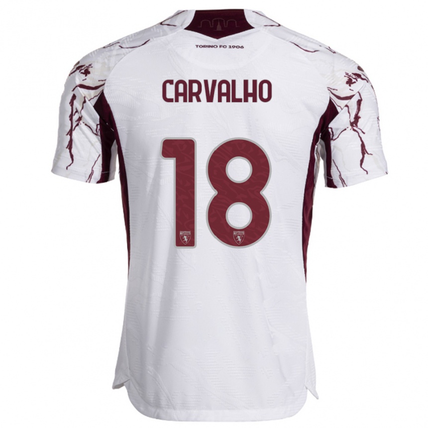 גברים כדורגל Lorenzo Carvalho #18 לבן בורגונדי הרחק ג'רזי 2025/26