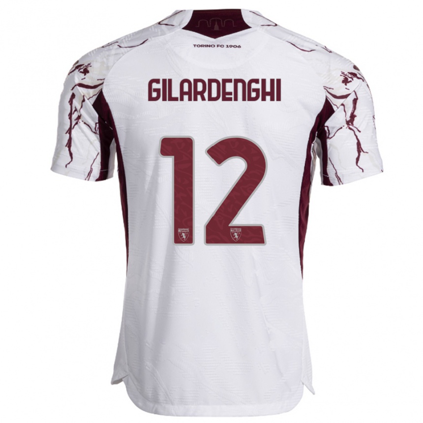גברים כדורגל Riccardo Gilardenghi #12 לבן בורגונדי הרחק ג'רזי 2025/26