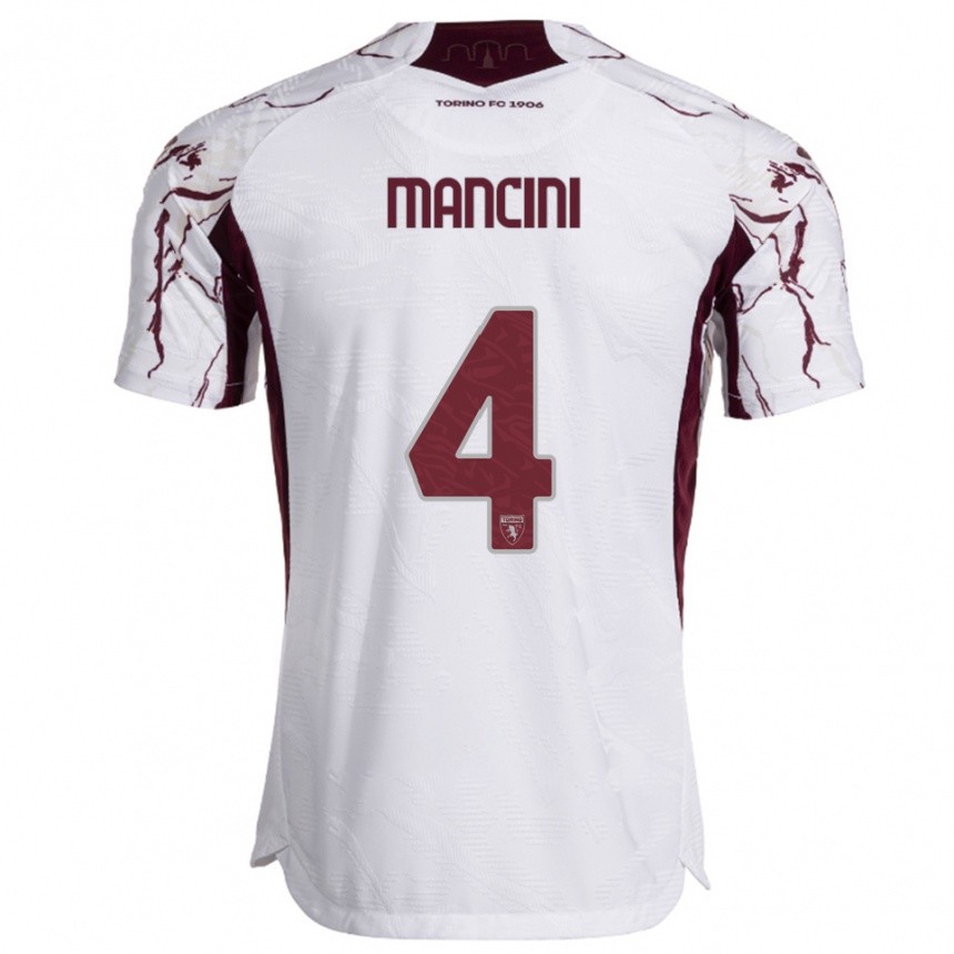 גברים כדורגל Luca Mancini #4 לבן בורגונדי הרחק ג'רזי 2025/26