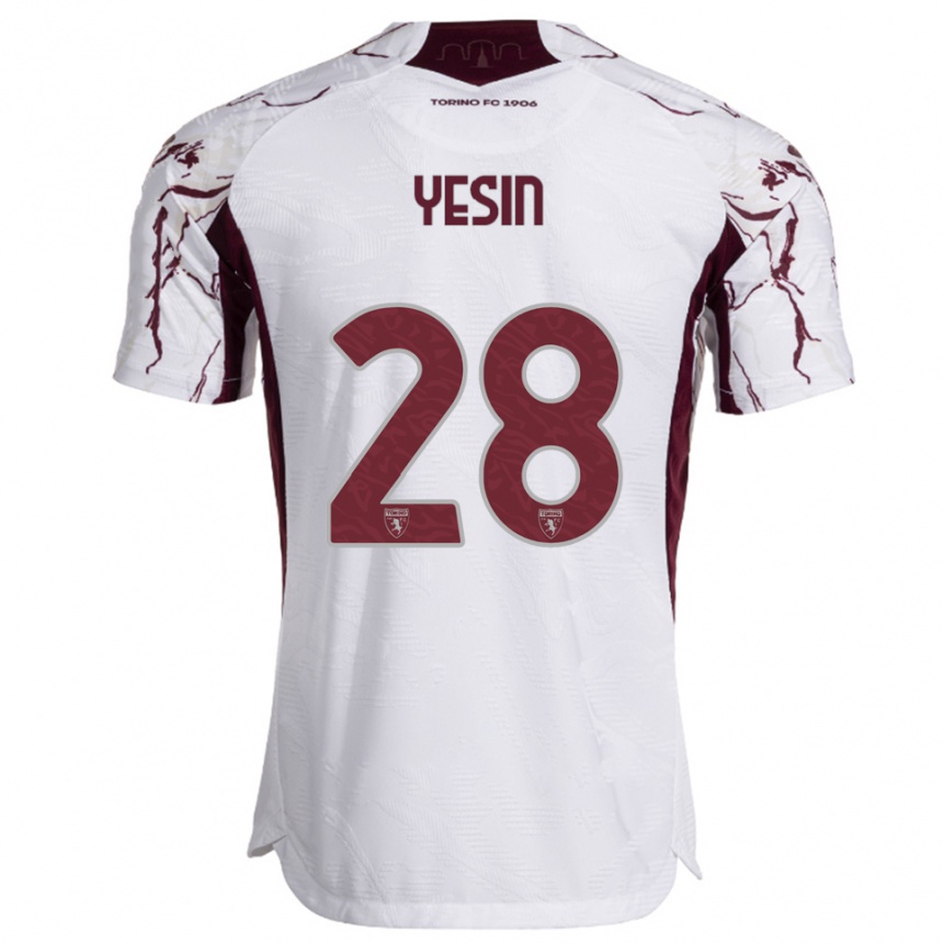 גברים כדורגל Demyan Yesin #28 לבן בורגונדי הרחק ג'רזי 2025/26