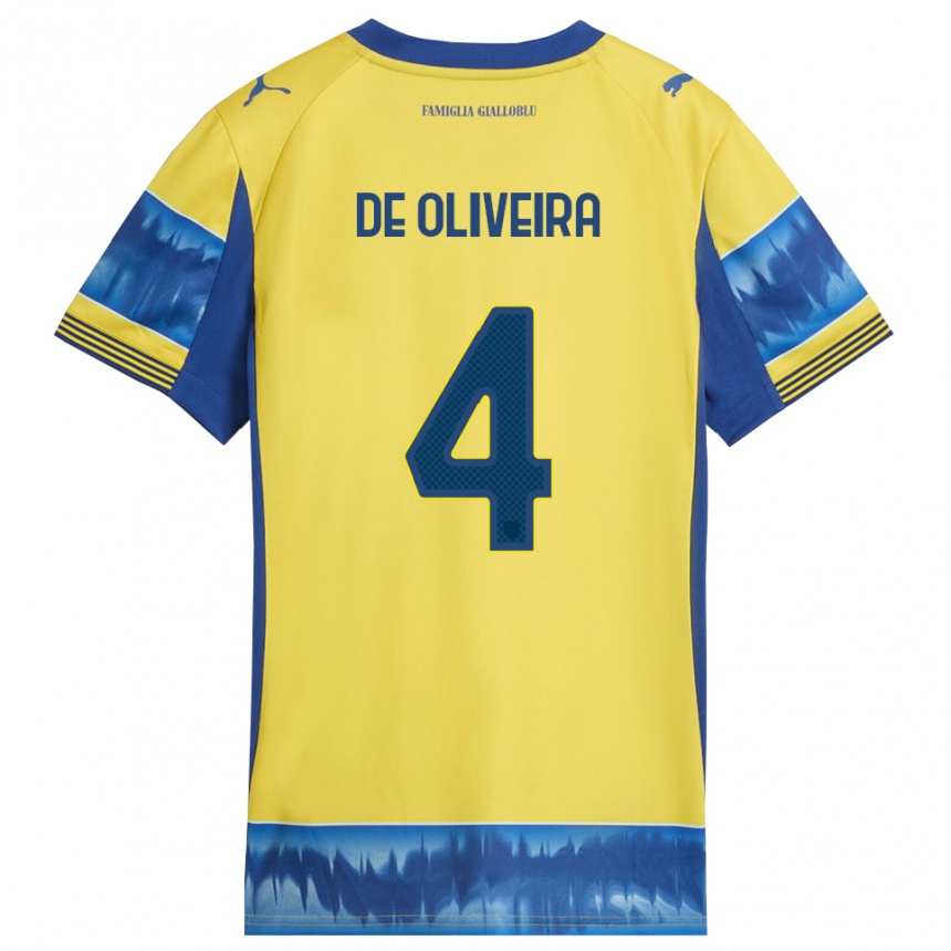 גברים כדורגל Luca De Oliveira #4 צהוב כחול הרחק ג'רזי 2025/26