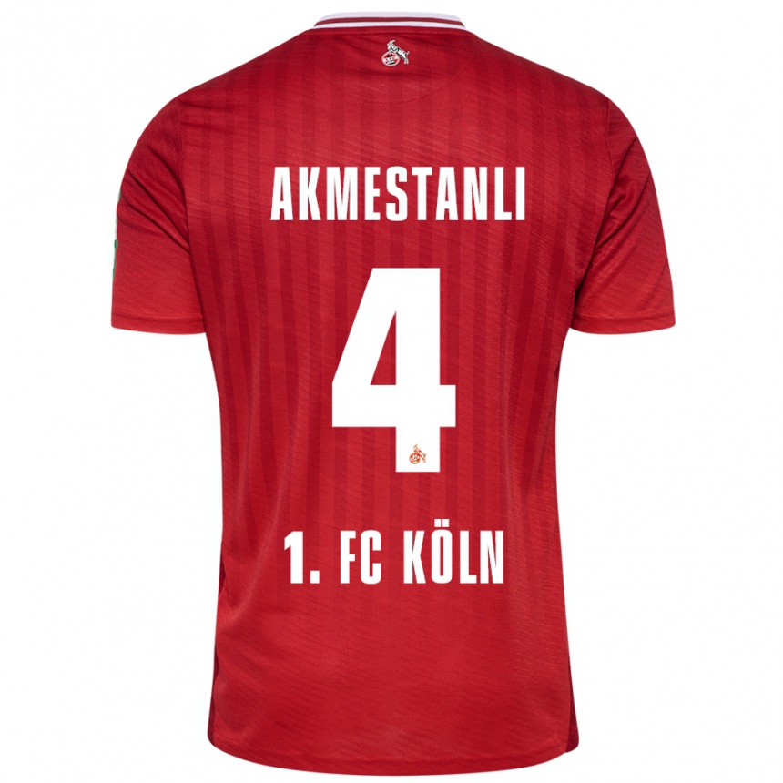 גברים כדורגל Teoman Akmestanli #4 אדום לבן הרחק ג'רזי 2025/26
