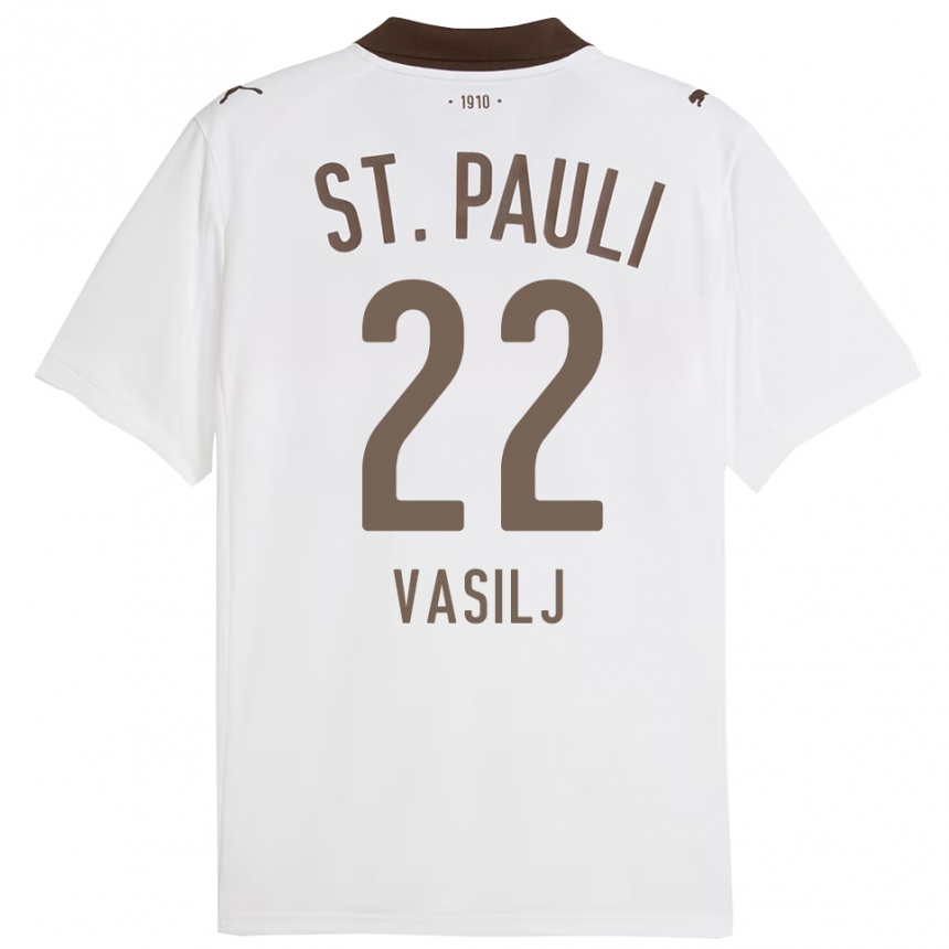 גברים כדורגל ניקולה וסילי #22 לבן אדום הרחק ג'רזי 2025/26