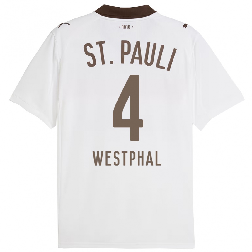 גברים כדורגל יאניק וסטפאל #4 לבן אדום הרחק ג'רזי 2025/26