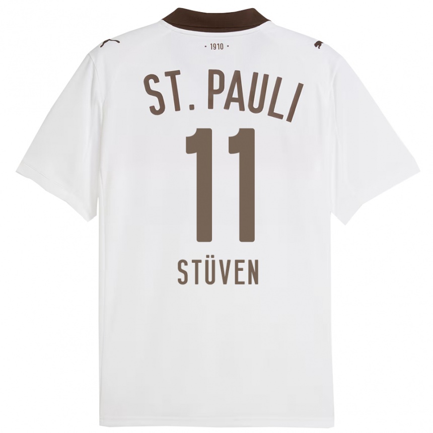 גברים כדורגל Max Stüven #11 לבן אדום הרחק ג'רזי 2025/26