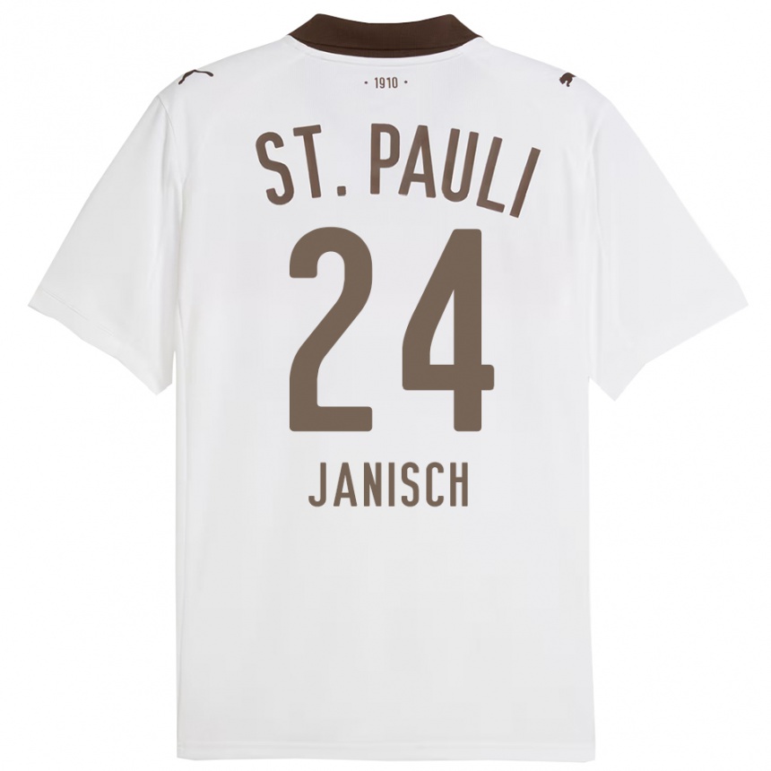 גברים כדורגל August Janisch #24 לבן אדום הרחק ג'רזי 2025/26