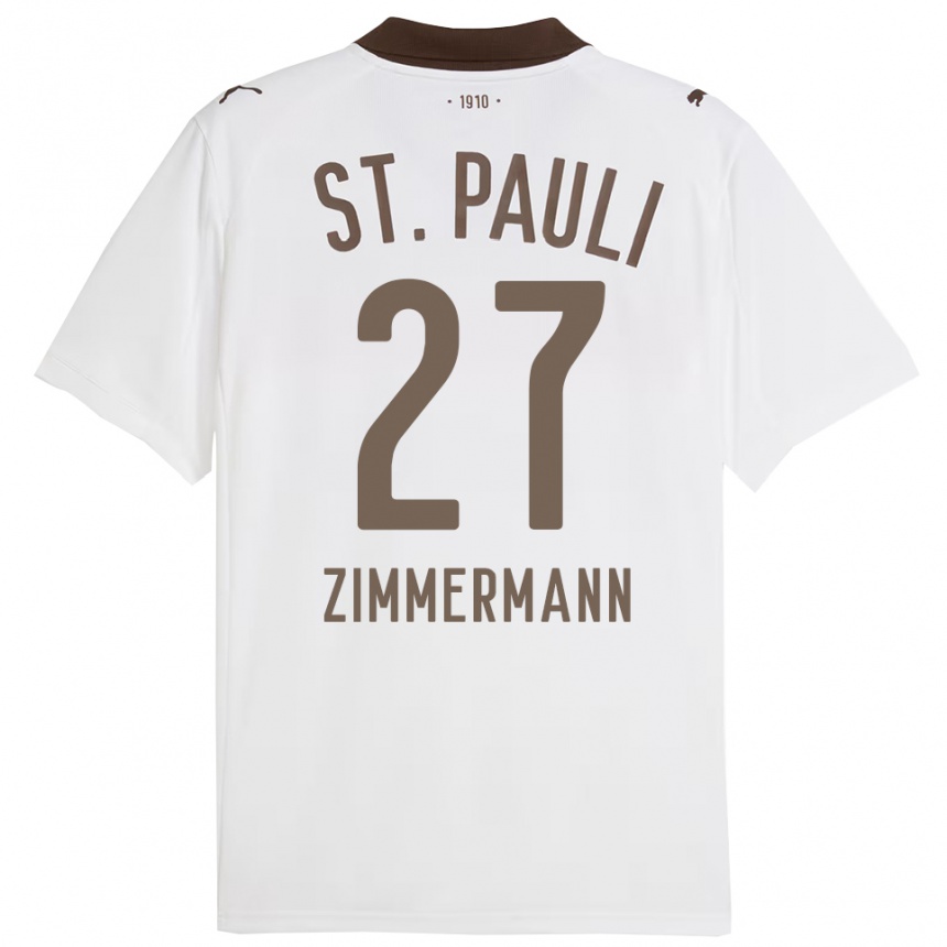 גברים כדורגל Tara Zimmermann #27 לבן אדום הרחק ג'רזי 2025/26