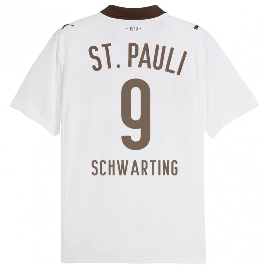 גברים כדורגל Dominik Schwarting #9 לבן אדום הרחק ג'רזי 2025/26