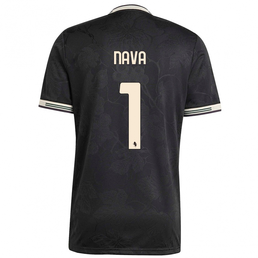 גברים כדורגל Sebastiano Nava #1 שחור לבן ירוק ג'רזי קיט שלישי 2025/26