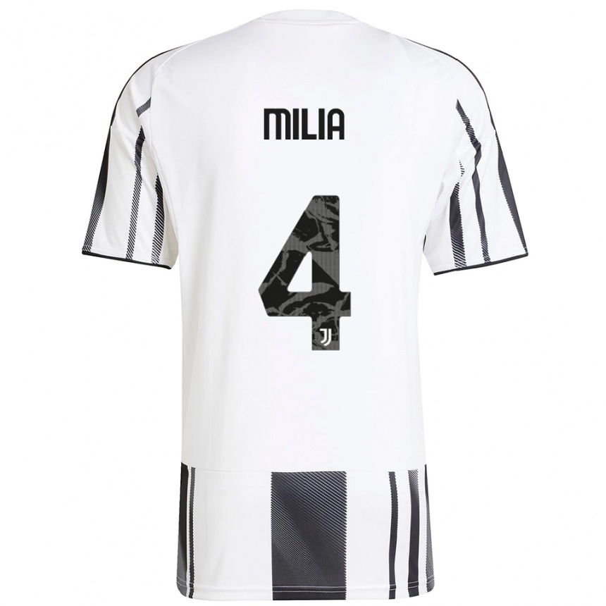 נשים כדורגל Nicolò Milia #4 לבן שחור ג'רזי ביתית 2025/26
