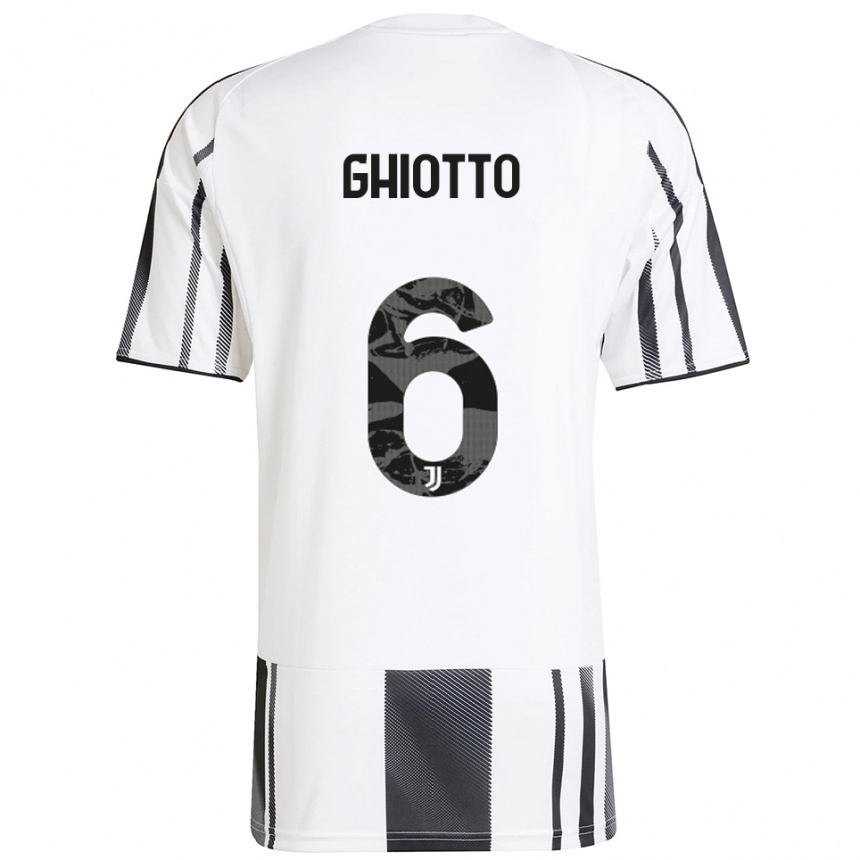נשים כדורגל Alessandro Ghiotto #6 לבן שחור ג'רזי ביתית 2025/26