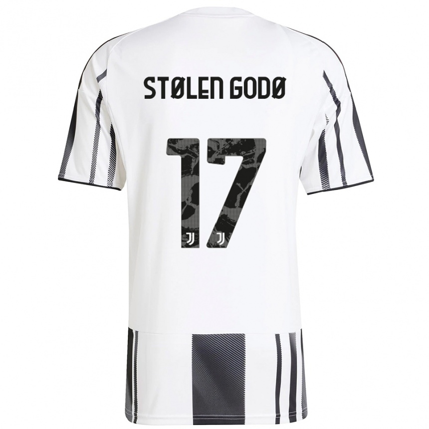 נשים כדורגל Emma Stølen Godø #17 לבן שחור ג'רזי ביתית 2025/26