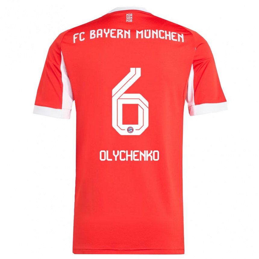 נשים כדורגל Bogdan Olychenko #6 אדום לבן ג'רזי ביתית 2025/26
