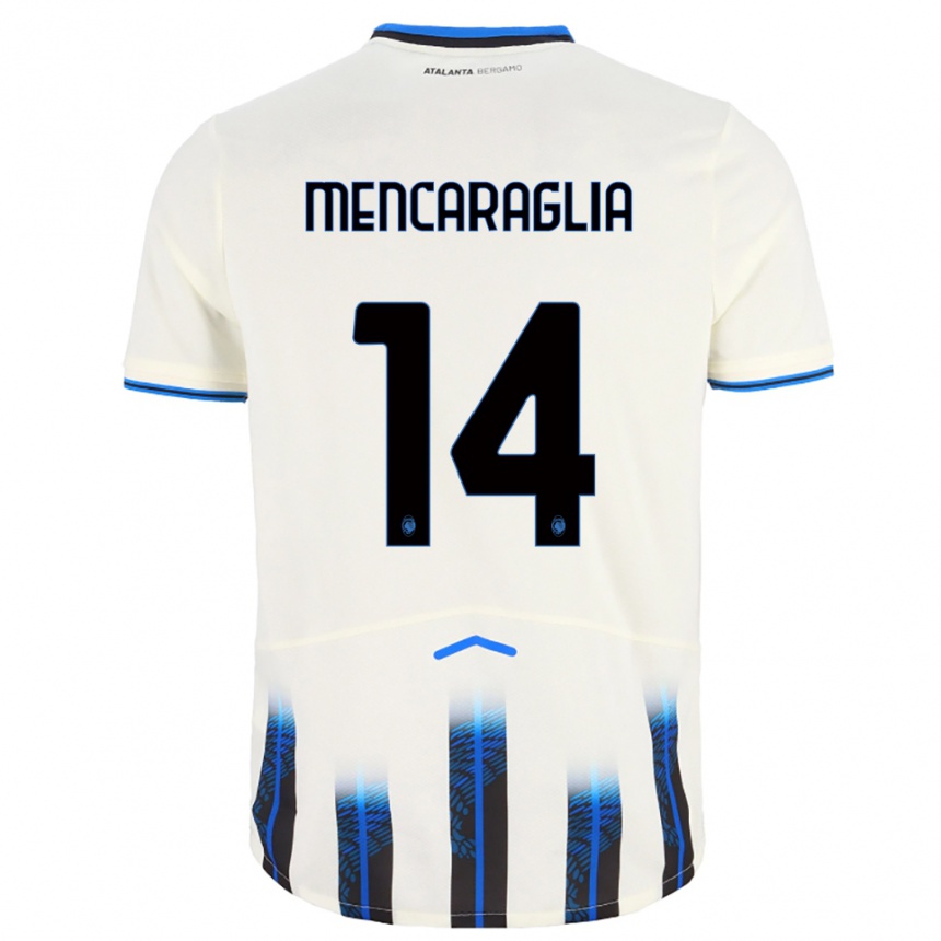 נשים כדורגל Filippo Mencaraglia #14 לבן כחול הרחק ג'רזי 2025/26