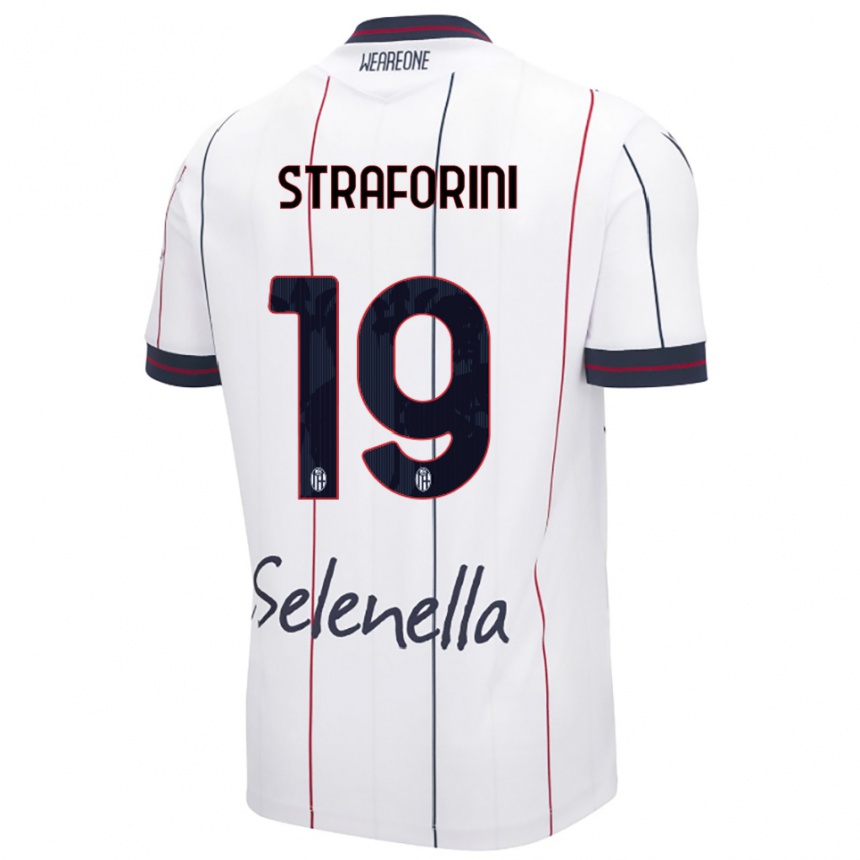 נשים כדורגל Rino Straforini #19 לבן כחול מלכותי הרחק ג'רזי 2025/26