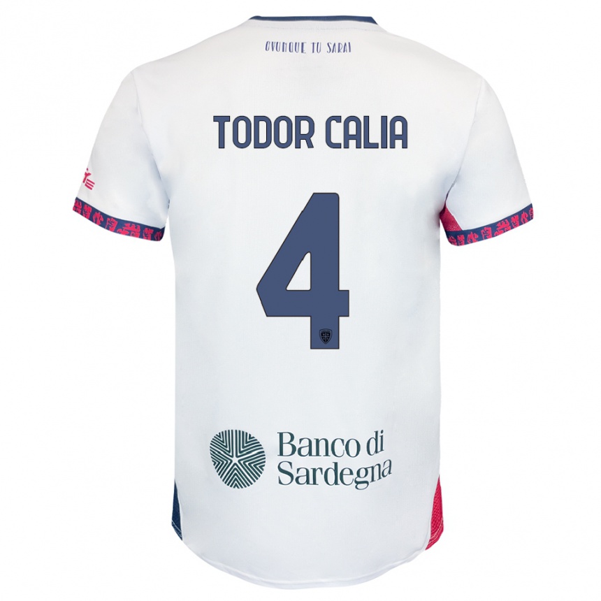 נשים כדורגל Francesco Todor Calia #4 לבן נייבי אדום הרחק ג'רזי 2025/26
