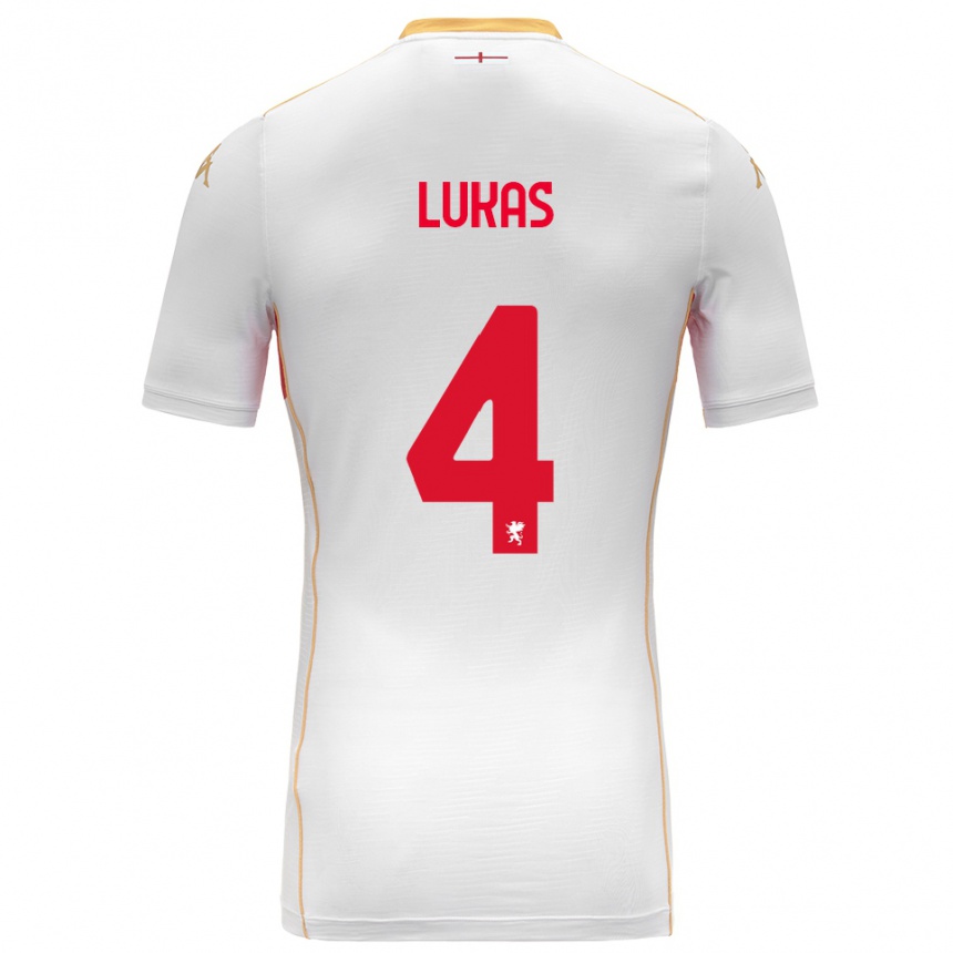 נשים כדורגל Deividas Lukas #4 לבן אדום הרחק ג'רזי 2025/26