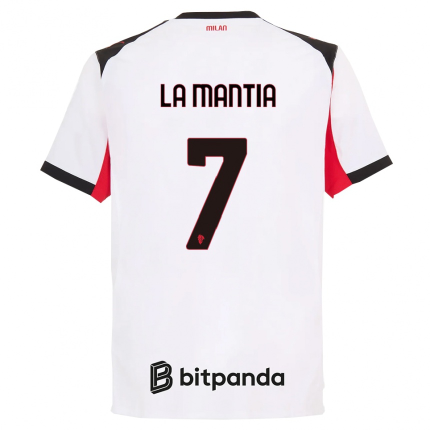 נשים כדורגל Simon La Mantia #7 לבן שחור הרחק ג'רזי 2025/26