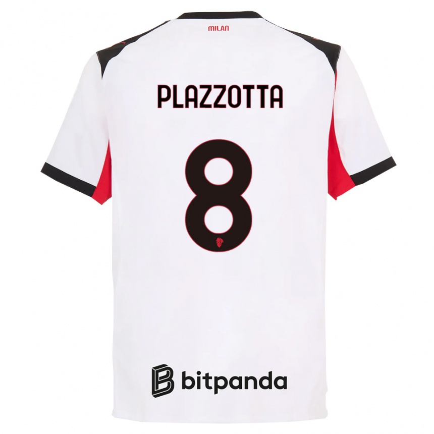 נשים כדורגל Filippo Plazzotta #8 לבן שחור הרחק ג'רזי 2025/26