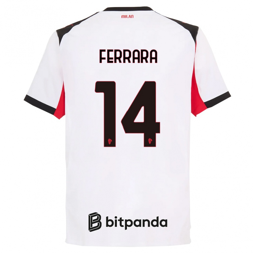 נשים כדורגל Francesco Ferrara #14 לבן שחור הרחק ג'רזי 2025/26