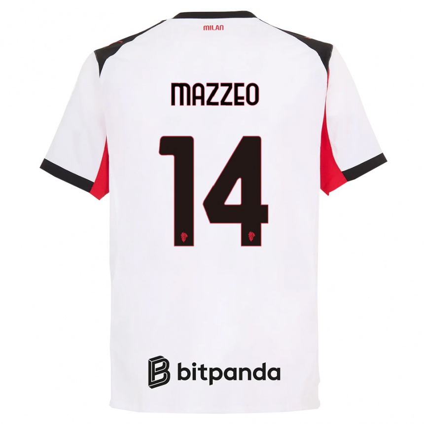 נשים כדורגל Kevin Mazzeo #14 לבן שחור הרחק ג'רזי 2025/26