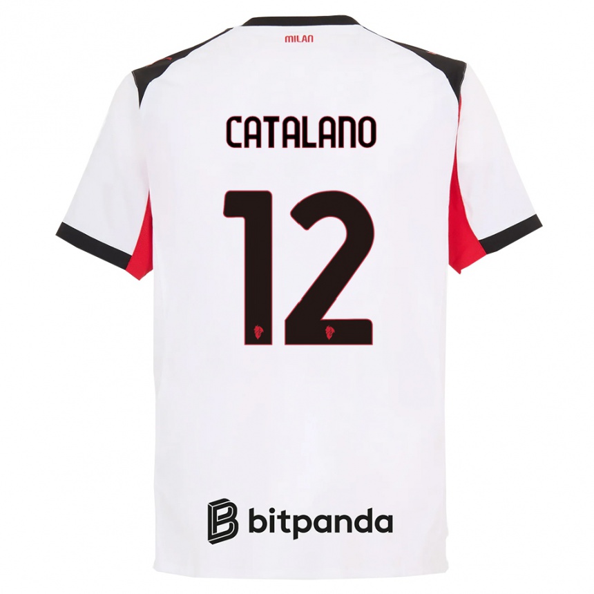 נשים כדורגל Alessio Catalano #12 לבן שחור הרחק ג'רזי 2025/26