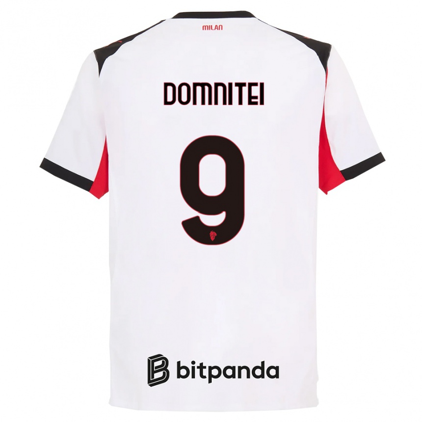 נשים כדורגל Francesco Domniței #9 לבן שחור הרחק ג'רזי 2025/26