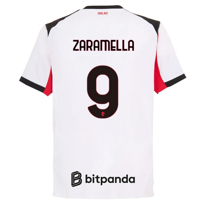 נשים כדורגל Mattia Zaramella #9 לבן שחור הרחק ג'רזי 2025/26