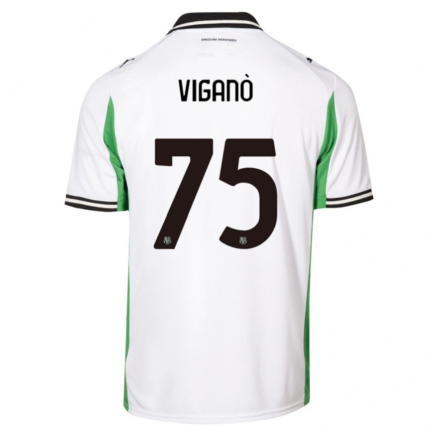 נשים כדורגל Lorenzo Viganò #75 לבן ירוק שחור הרחק ג'רזי 2025/26