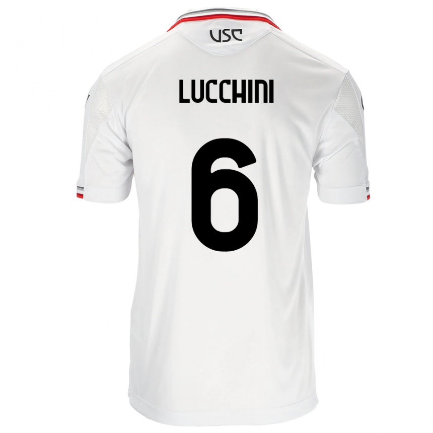 נשים כדורגל Matteo Lucchini #6 לבן אדום הרחק ג'רזי 2025/26