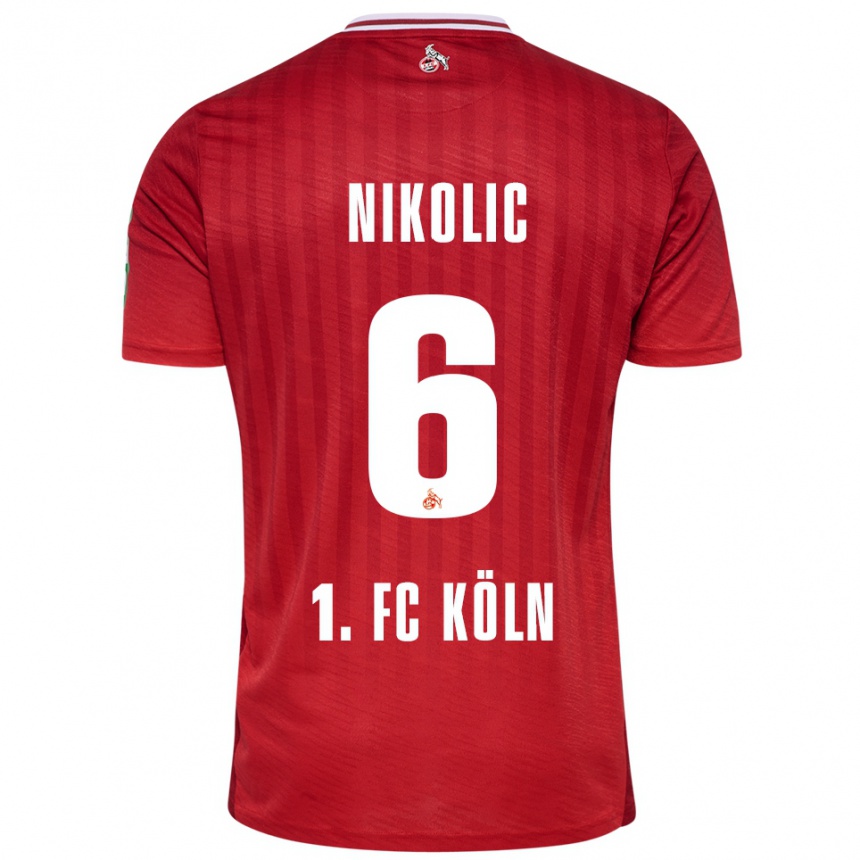 נשים כדורגל Milan Nikolic #6 אדום לבן הרחק ג'רזי 2025/26