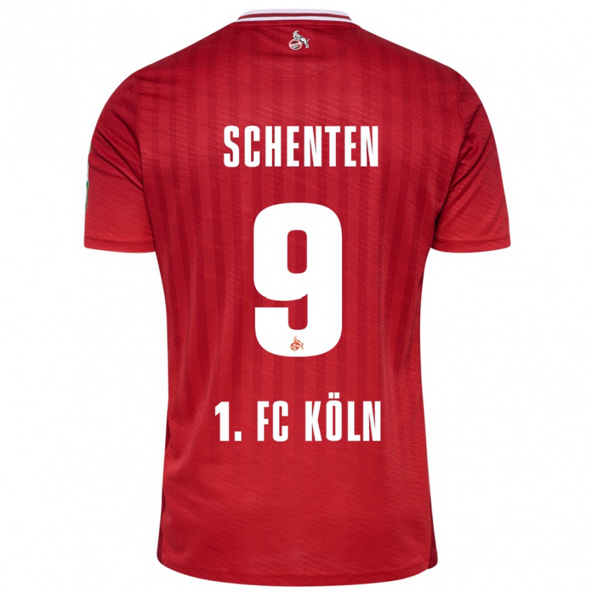 נשים כדורגל Fynn Schenten #9 אדום לבן הרחק ג'רזי 2025/26