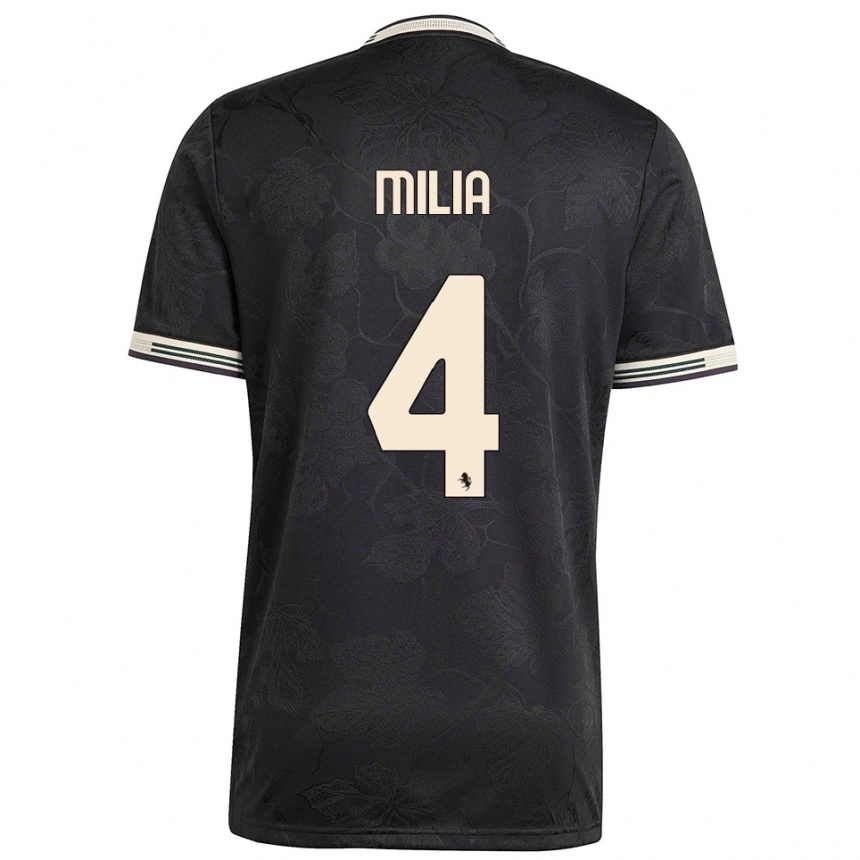נשים כדורגל Nicolò Milia #4 שחור לבן ירוק ג'רזי קיט שלישי 2025/26