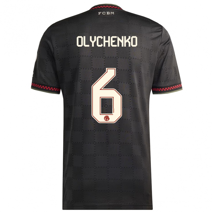 נשים כדורגל Bogdan Olychenko #6 שחור לבן ג'רזי קיט שלישי 2025/26