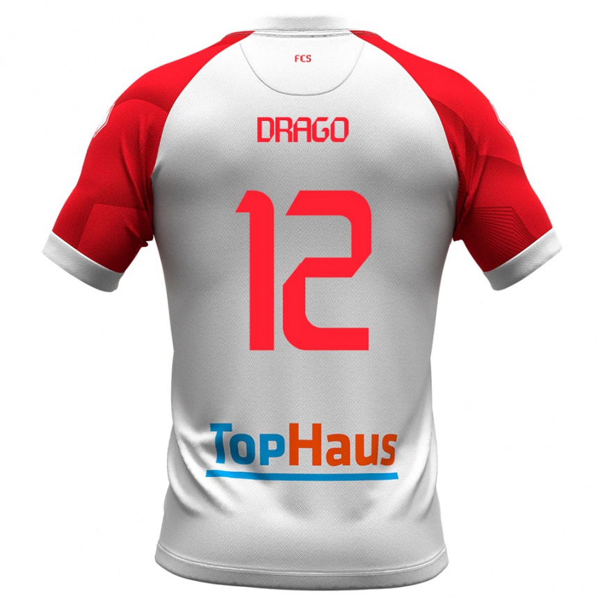 ילדים כדורגל Giacomo Drago #12 לבן אדום ג'רזי ביתית 2025/26