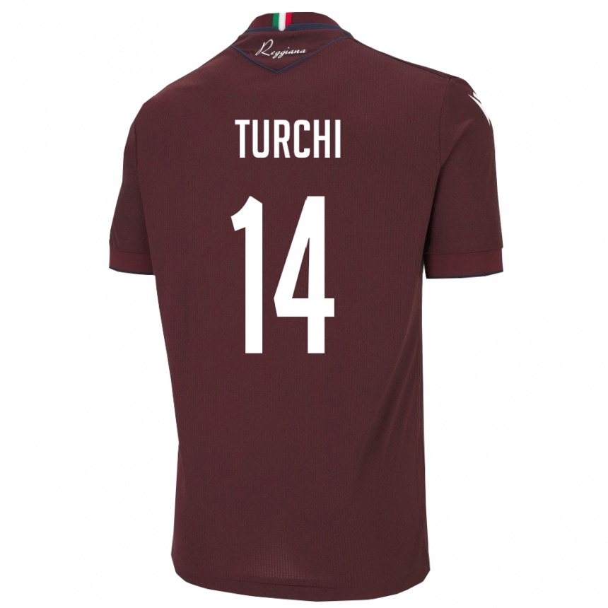 ילדים כדורגל Nicolò Turchi #14 בורגונדי לבן ג'רזי ביתית 2025/26