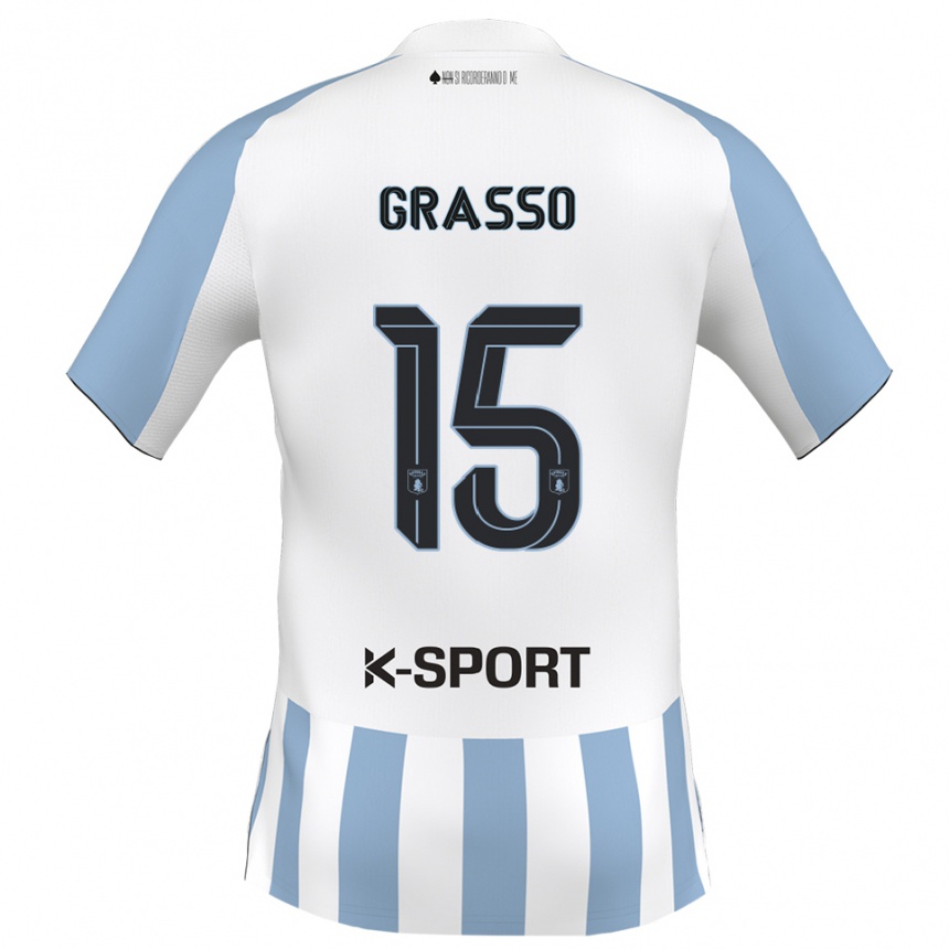 ילדים כדורגל Agostino Grasso #15 לבן כחול שמיים ג'רזי ביתית 2025/26