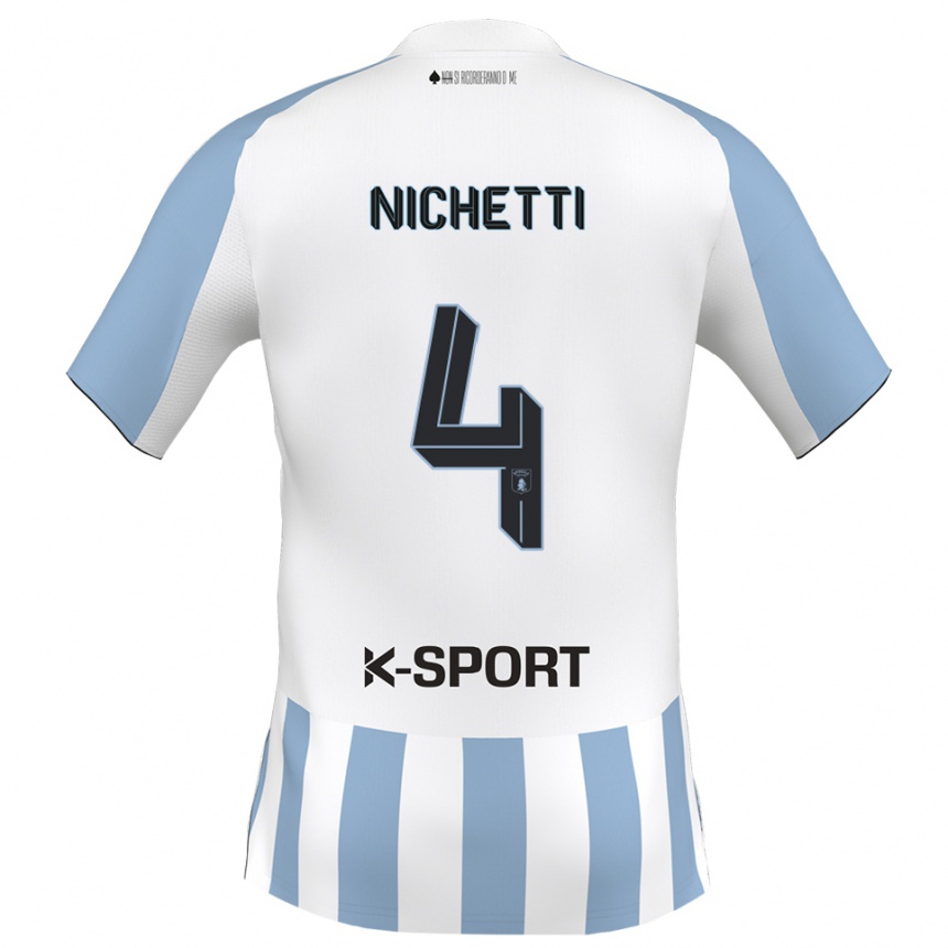 ילדים כדורגל Marco Nichetti #4 לבן כחול שמיים ג'רזי ביתית 2025/26