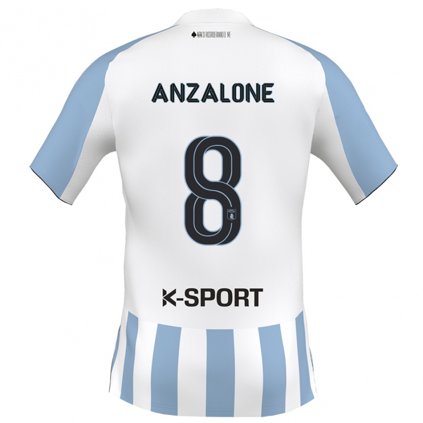 ילדים כדורגל Mattia Anzalone #8 לבן כחול שמיים ג'רזי ביתית 2025/26