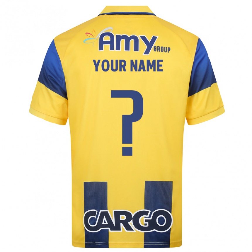 ילדים כדורגל השם שלך #0 צהוב כחול נייבי ג'רזי ביתית 2025/26