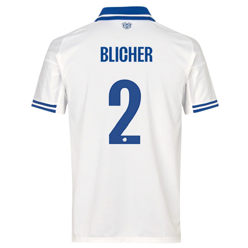 ילדים כדורגל Nicolai Blicher #2 לבן כחול ג'רזי ביתית 2025/26