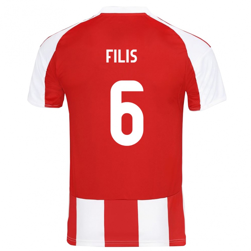 ילדים כדורגל Christos Filis #6 אדום לבן ג'רזי ביתית 2025/26