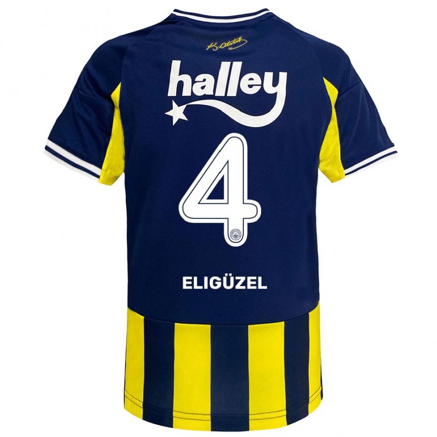 ילדים כדורגל Boran Eligüzel #4 צהוב כחול נייבי לבן ג'רזי ביתית 2025/26