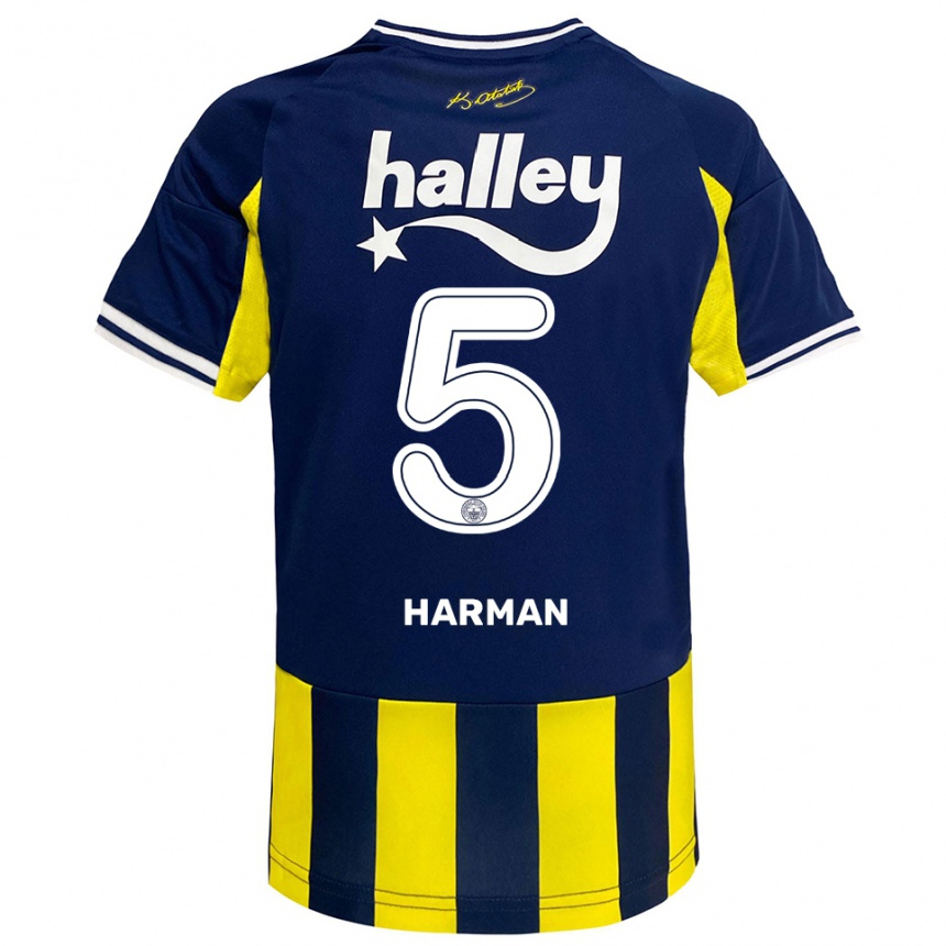 ילדים כדורגל Rıdvan Harman #5 צהוב כחול נייבי לבן ג'רזי ביתית 2025/26