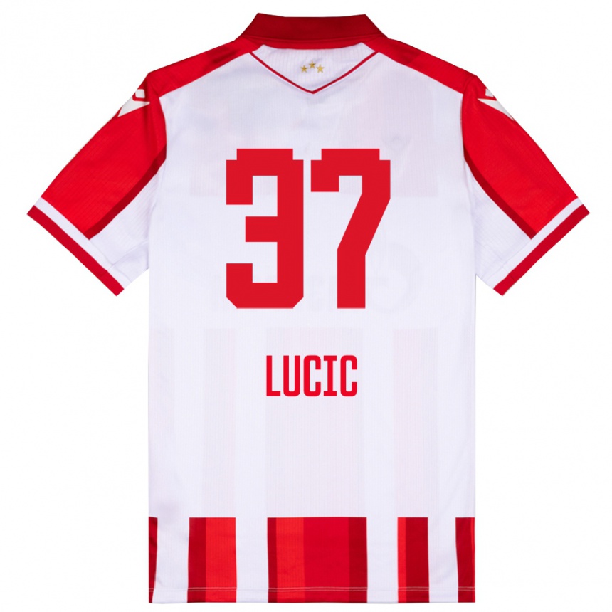 ילדים כדורגל ולדימיר לוצ'יץ' #37 אדום לבן ג'רזי ביתית 2025/26